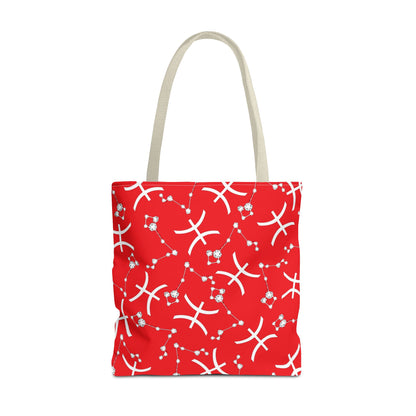 Tote Bag, Pisces Zodiac Sign, AOP, (Red, White)