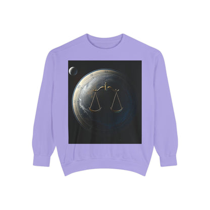 Garment-Dyed Sweatshirt, Unisex, Space Animal Design, Libra