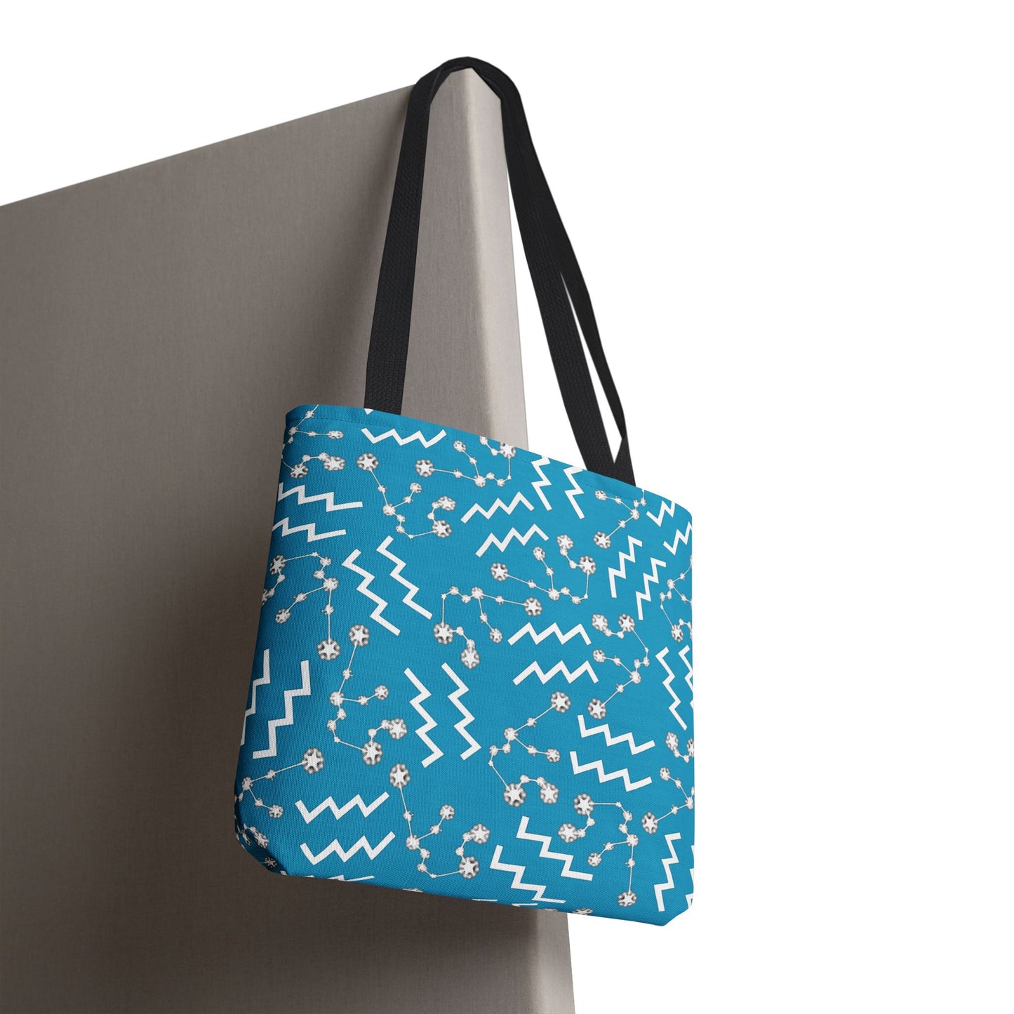 Tote Bag, Aquarius Zodiac Sign, AOP, (Turquoise, White)