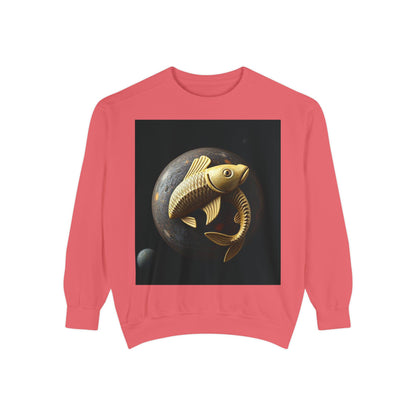Garment-Dyed Sweatshirt, Unisex, Space Animal Design v1, Pisces