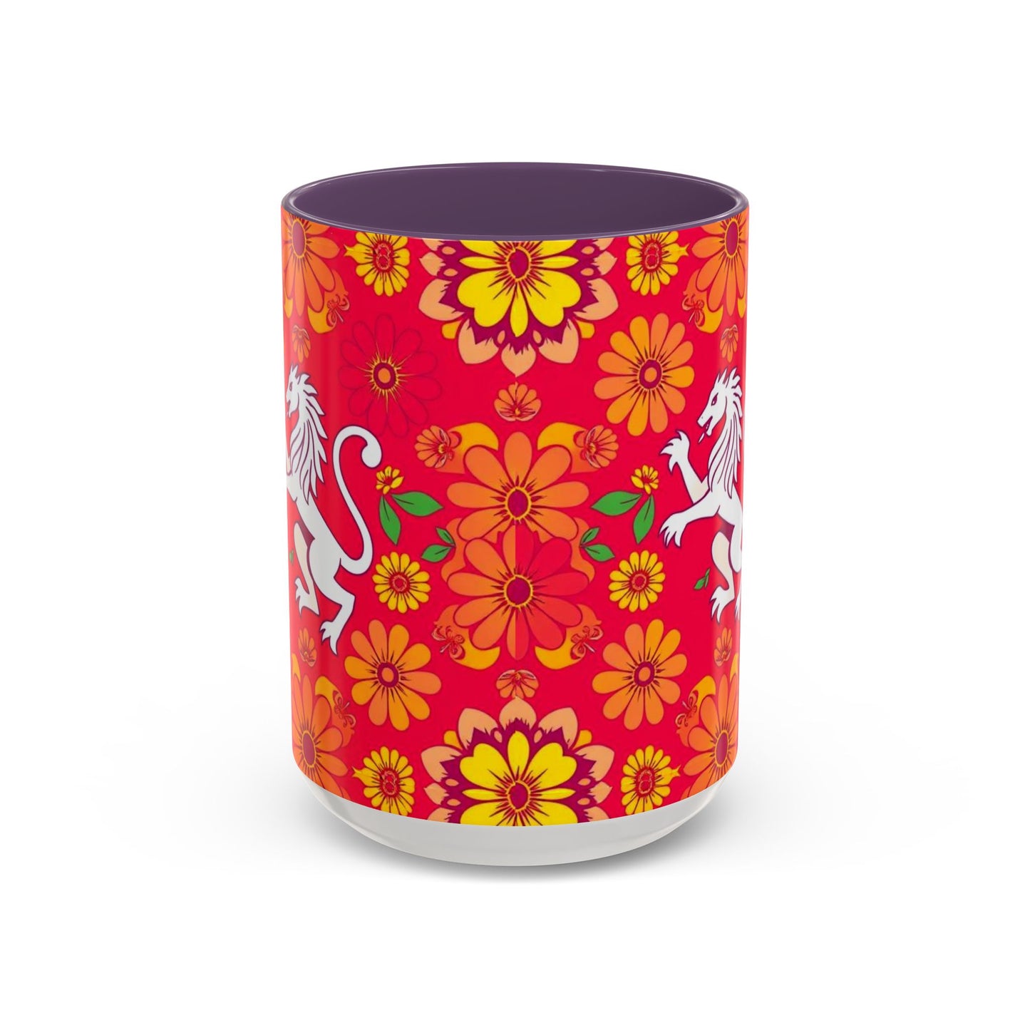 Accent Coffee Mug, Leo, Zodiac v4, Flower Pattern, (11, 15oz)