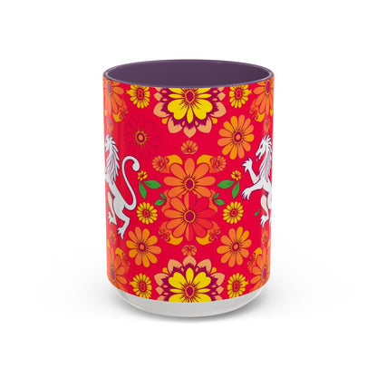 Accent Coffee Mug, Leo, Zodiac v4, Flower Pattern, (11, 15oz)