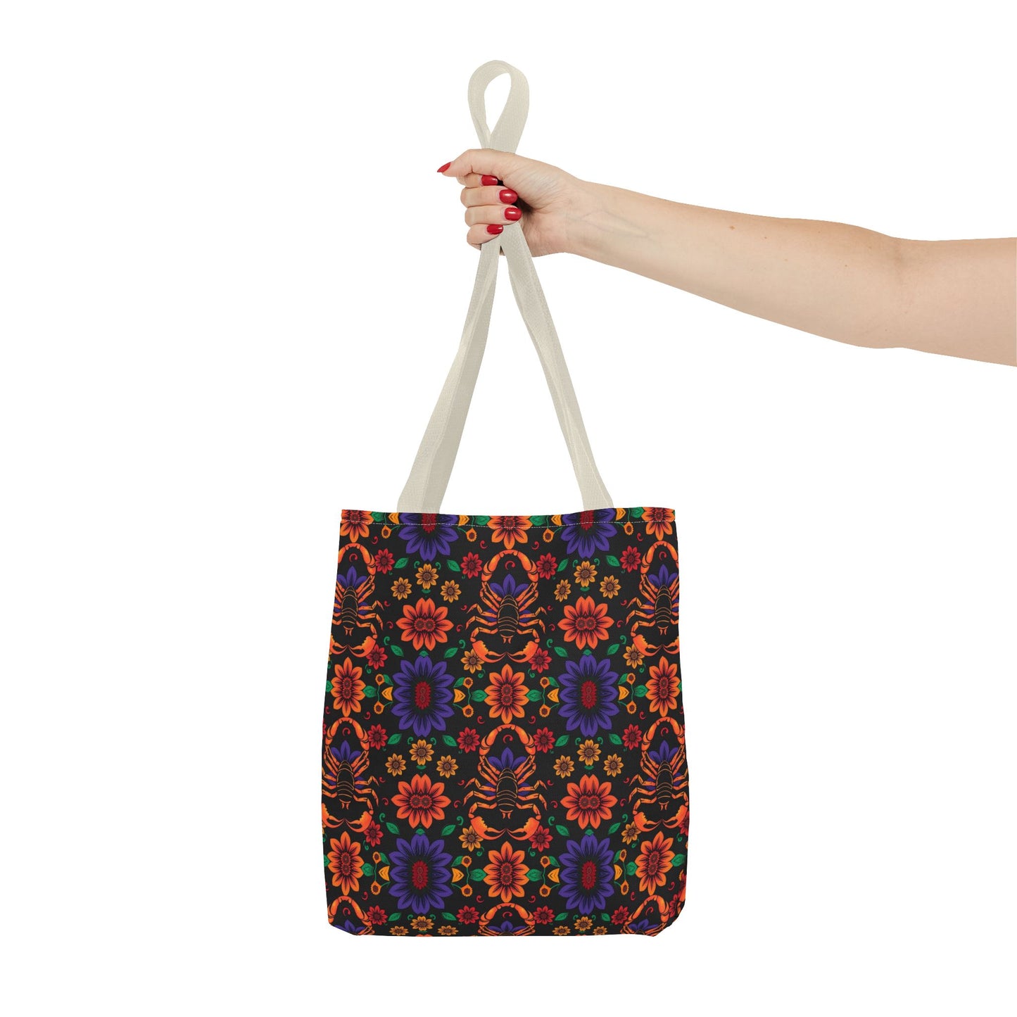 Tote Bag, (AOP), Scorpio, Zodiac v6, Flower Pattern