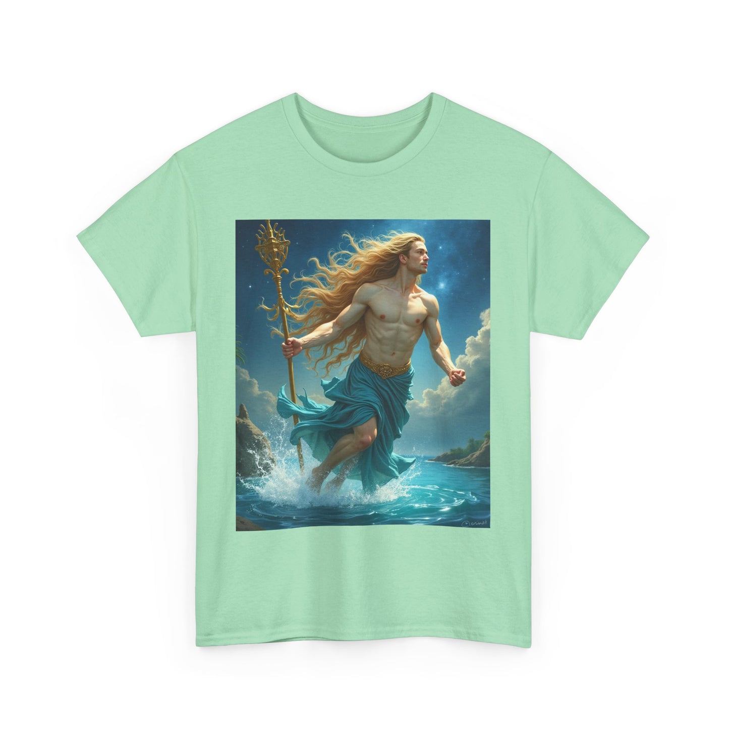Unisex Heavy Cotton T-Shirt, Realistic, Aquarius Zodiac Design