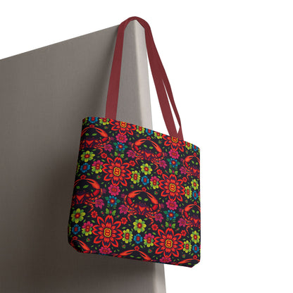 Tote Bag, (AOP), Cancer, Zodiac, Flower Pattern