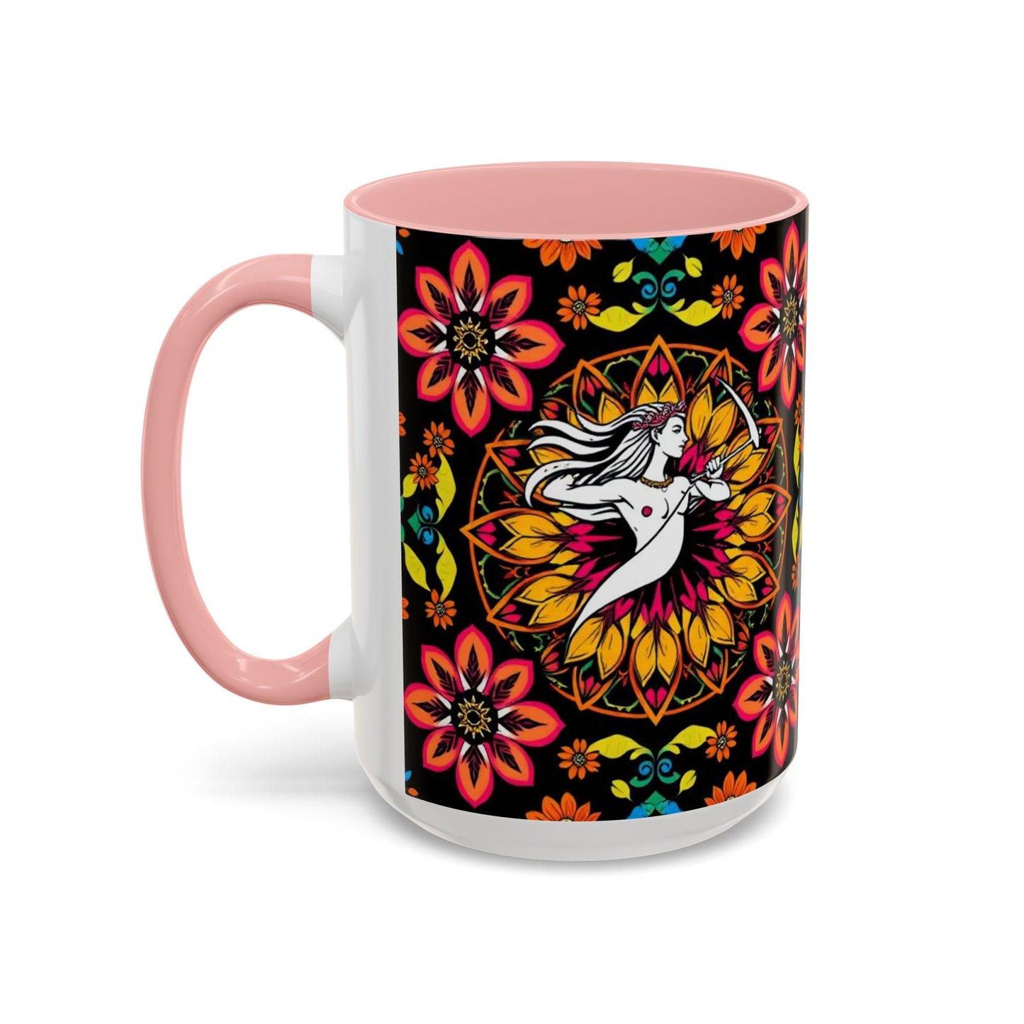 Accent Coffee Mug, Sagittarius, Zodiac v2. Flower Pattern, (11, 15oz)