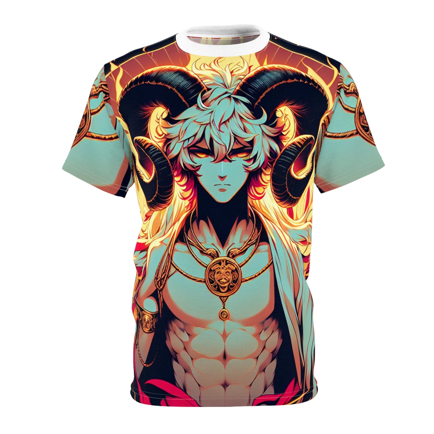 Unisex Cut & Sew T-Shirt (AOP), Anime Character, Aries Zodiac Design, Regular fit, 100% Polyester