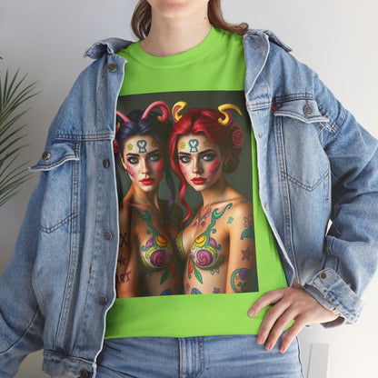Unisex Heavy Cotton T-Shirt, Gemini, Zodiac v3, Sexy Art