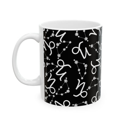 Ceramic Mug, (11oz, 15oz), Ceramic Coffee Mug, Black AOP, Capricorn Zodiac Design