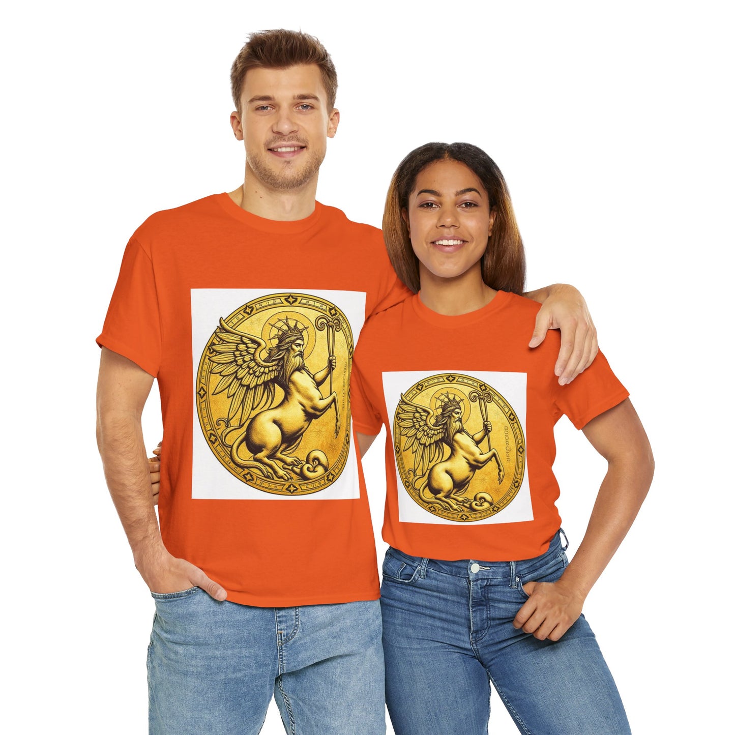 Unisex Heavy Cotton T-Shirt, Golden Angel Coin, Virgo Zodiac Design