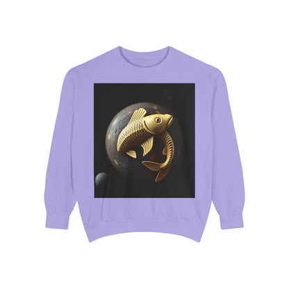 Garment-Dyed Sweatshirt, Unisex, Space Animal Design v1, Pisces