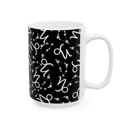 Ceramic Mug, (11oz, 15oz), Ceramic Coffee Mug, Black AOP, Capricorn Zodiac Design