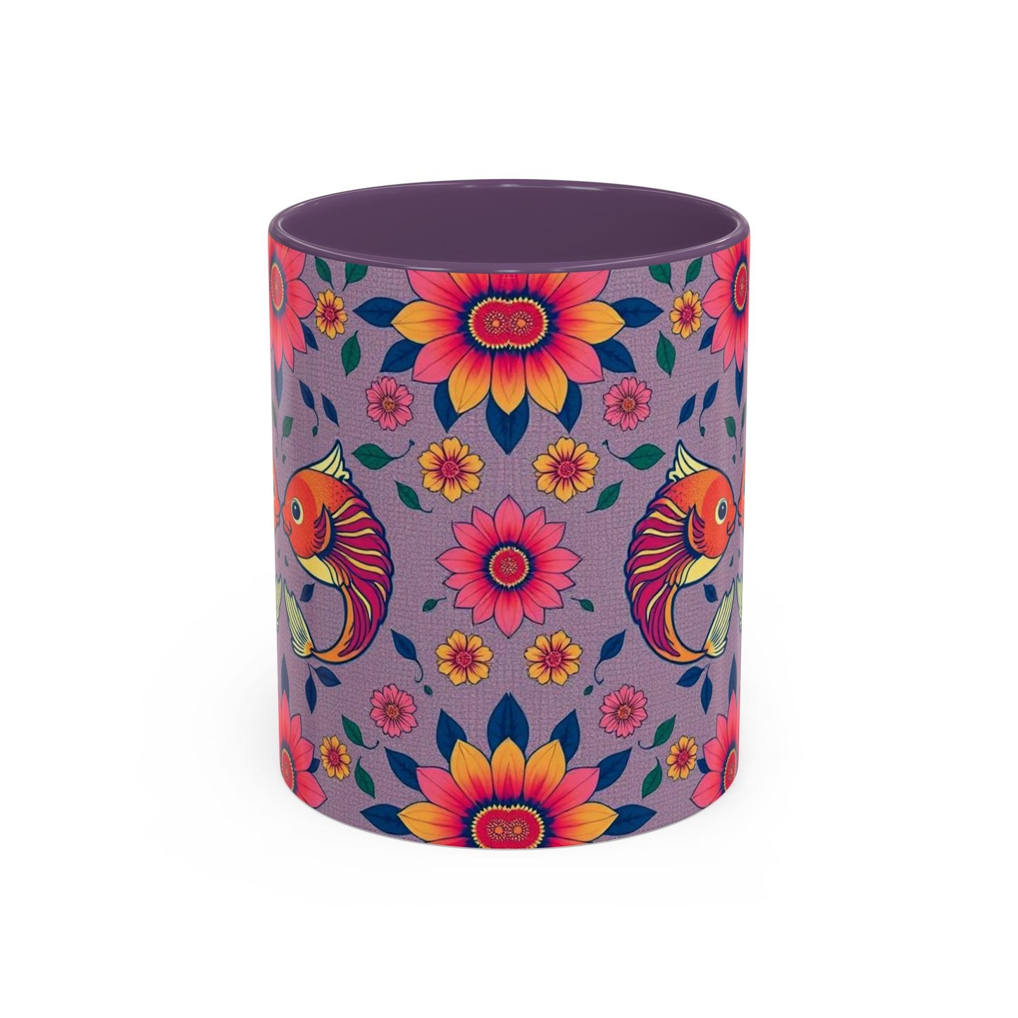 Accent Coffee Mug, Pisces, Zodiac v2, Flower Pattern, (11, 15oz)