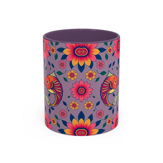 Accent Coffee Mug, Pisces, Zodiac v2, Flower Pattern, (11, 15oz)
