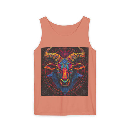Unisex Garment-Dyed, Tank Top, Taurus Design, Pop Art v1, 100% US cotton