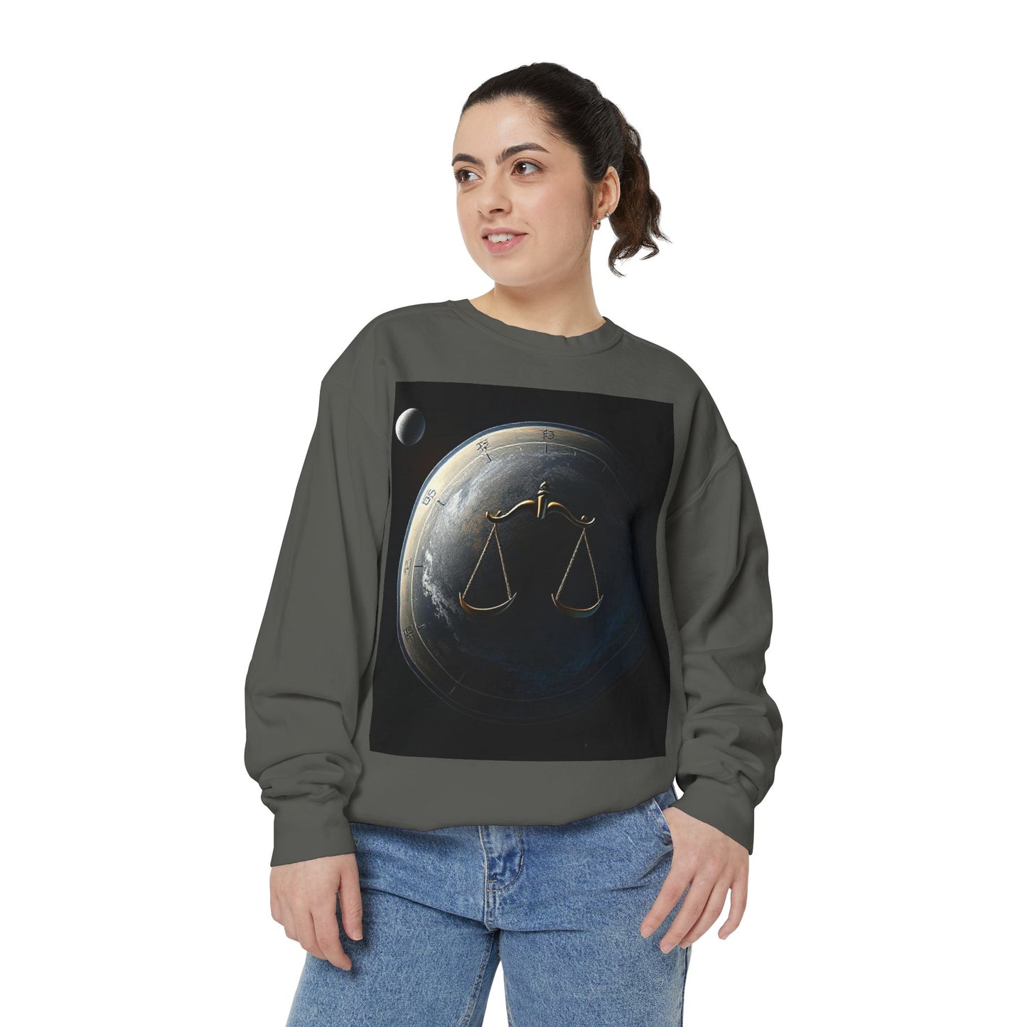 Garment-Dyed Sweatshirt, Unisex, Space Animal Design, Libra