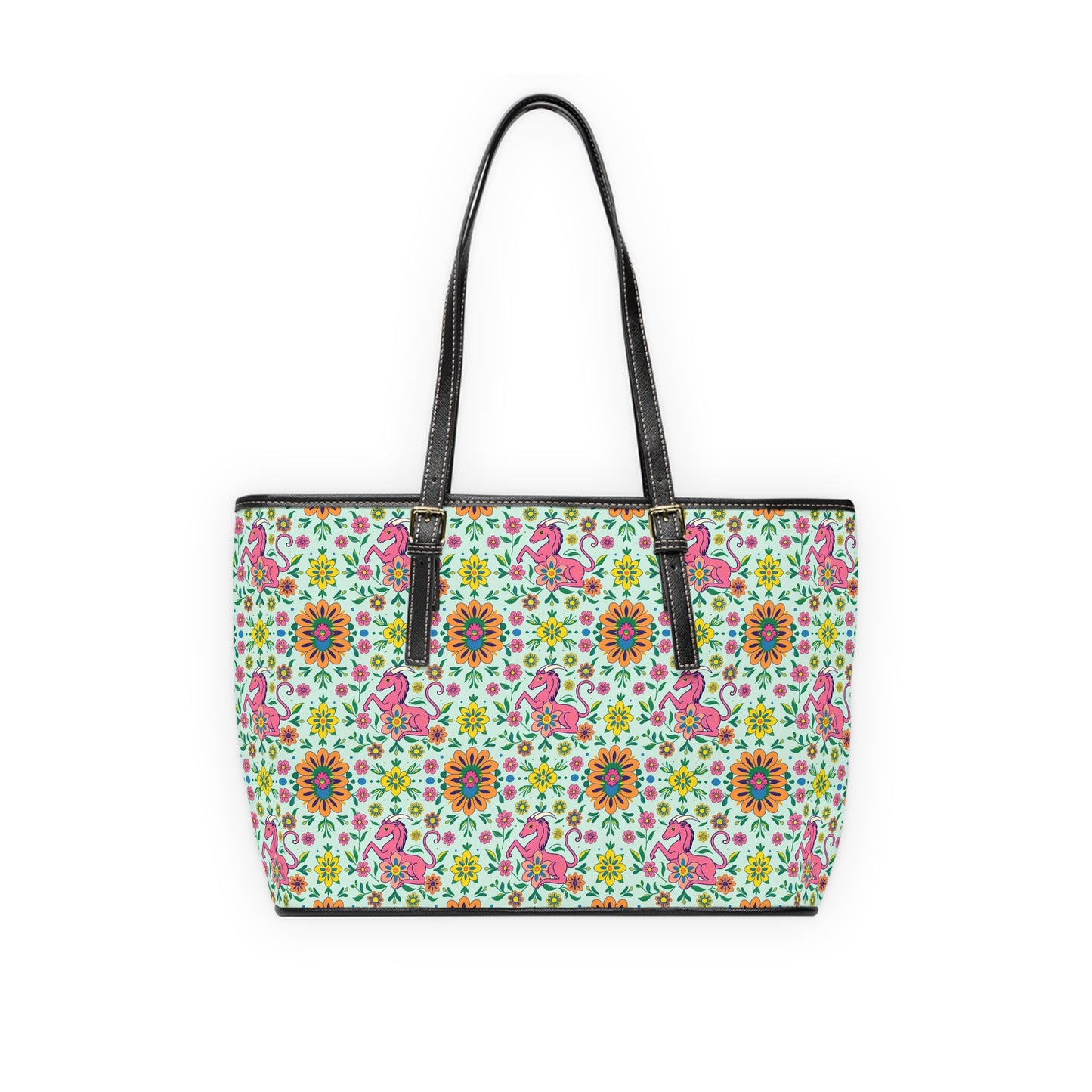 Leather Shoulder Bag, Aquarius, Zodiac v1, Flower Pattern