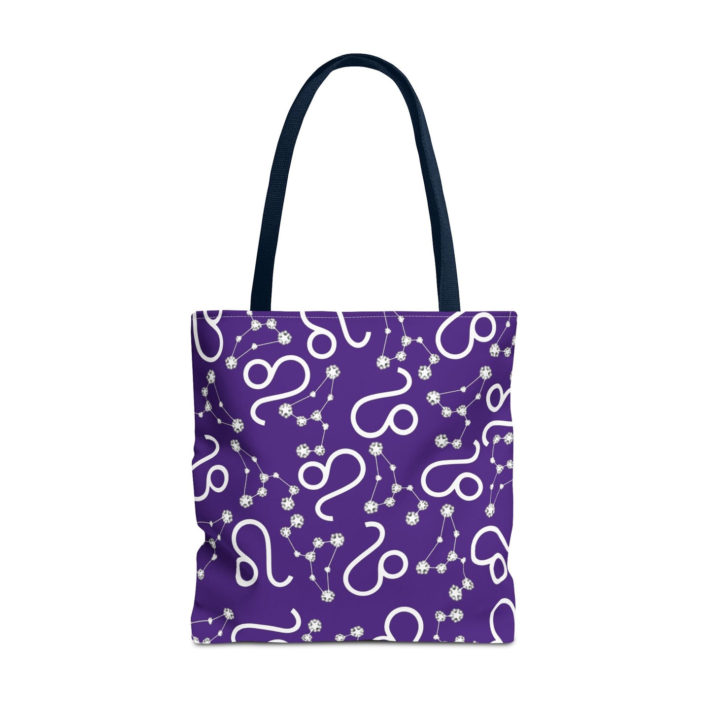 Tote Bag, Leo Zodiac Sign, AOP, (Purple, White)