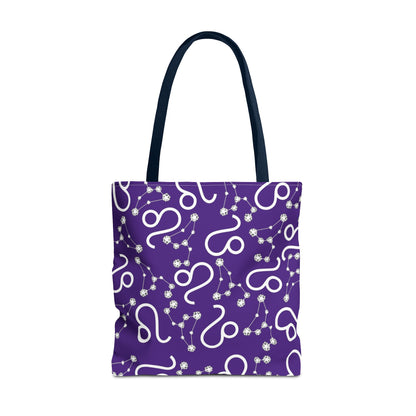 Tote Bag, Leo Zodiac Sign, AOP, (Purple, White)