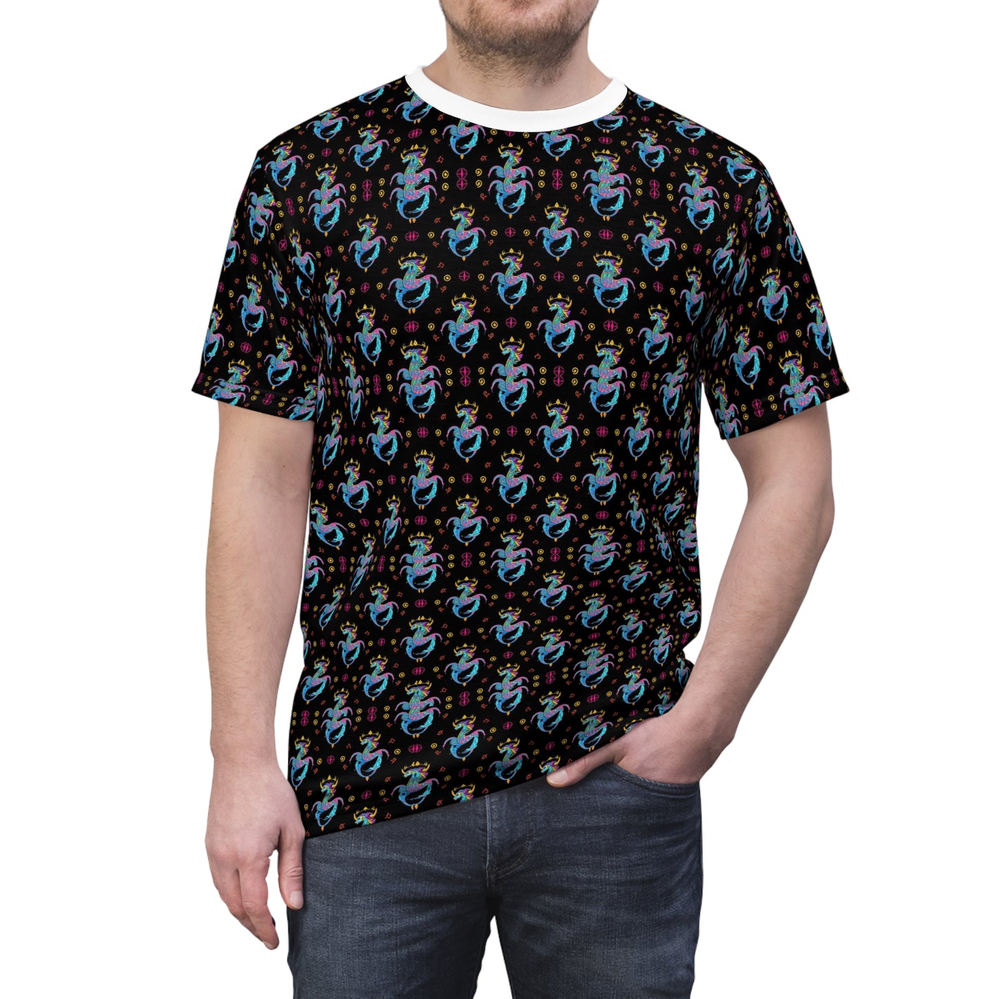 Unisex Cut & Sew T-Shirt, (AOP) Aquarius, Zodiac v1, Jewels Pattern