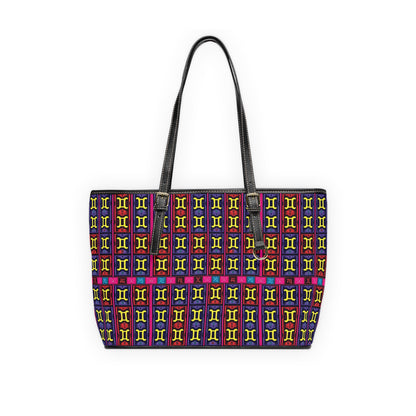 Leather Shoulder Bag, Gemini, Zodiac v2, Shapes Pattern