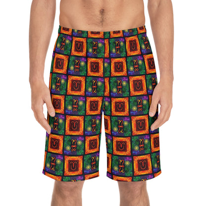 Men's Board Shorts, (AOP), Capricorn, Zodiac v2, Shape Pattern