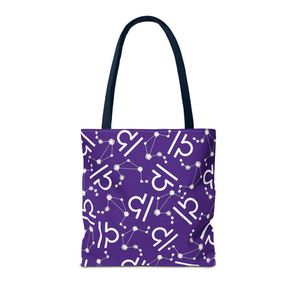 Tote Bag, Libra Zodiac Sign, AOP, (Purple, White)
