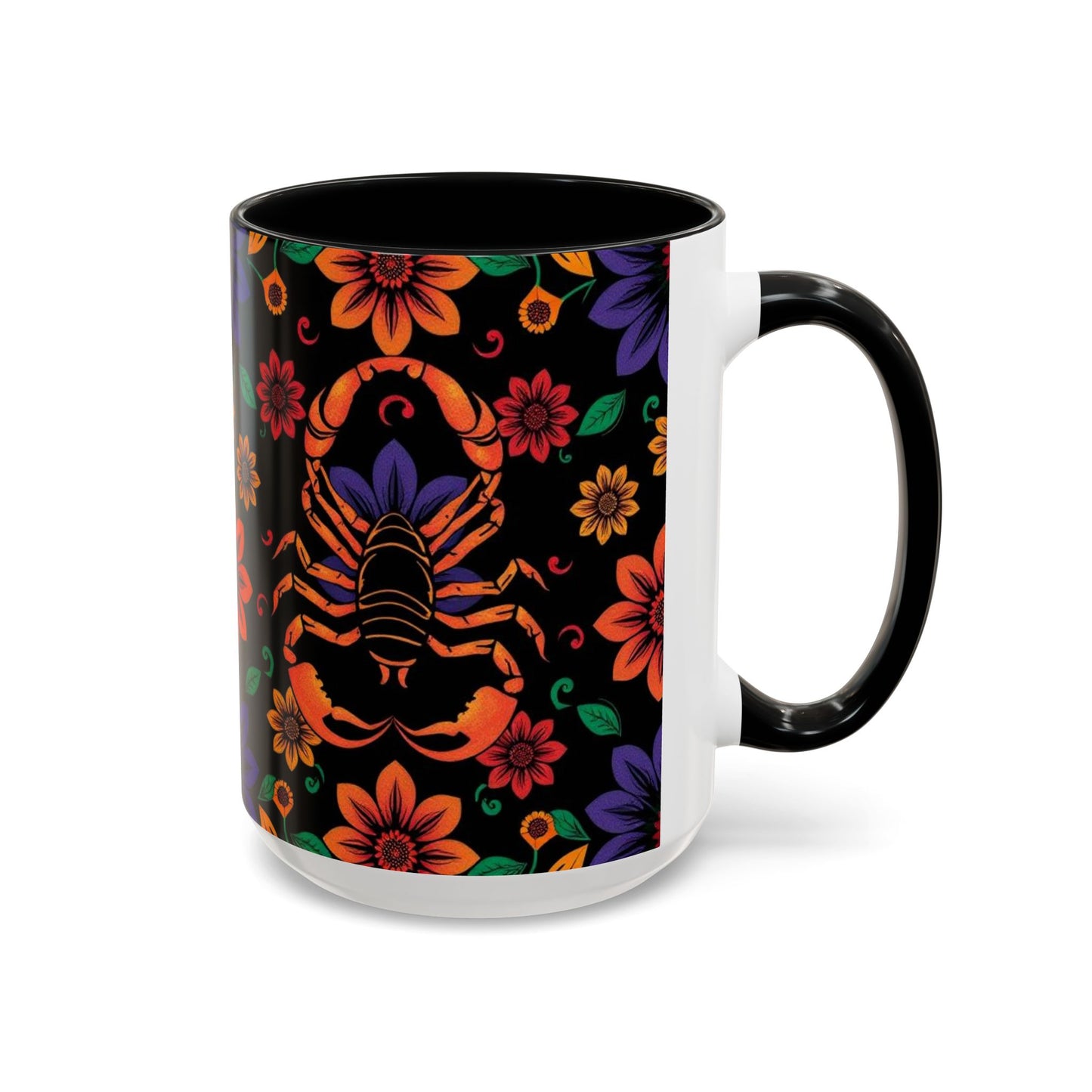 Accent Coffee Mug, Scorpio, Zodiac. Flower Pattern, (11, 15oz)