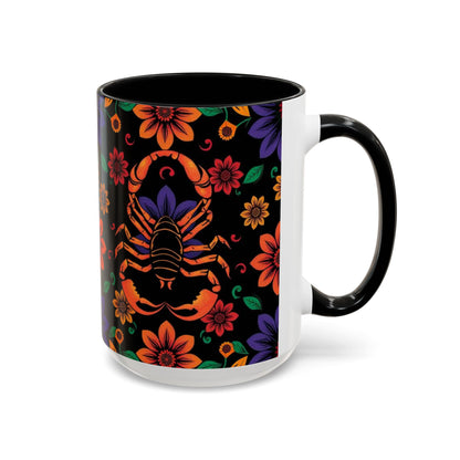 Accent Coffee Mug, Scorpio, Zodiac. Flower Pattern, (11, 15oz)