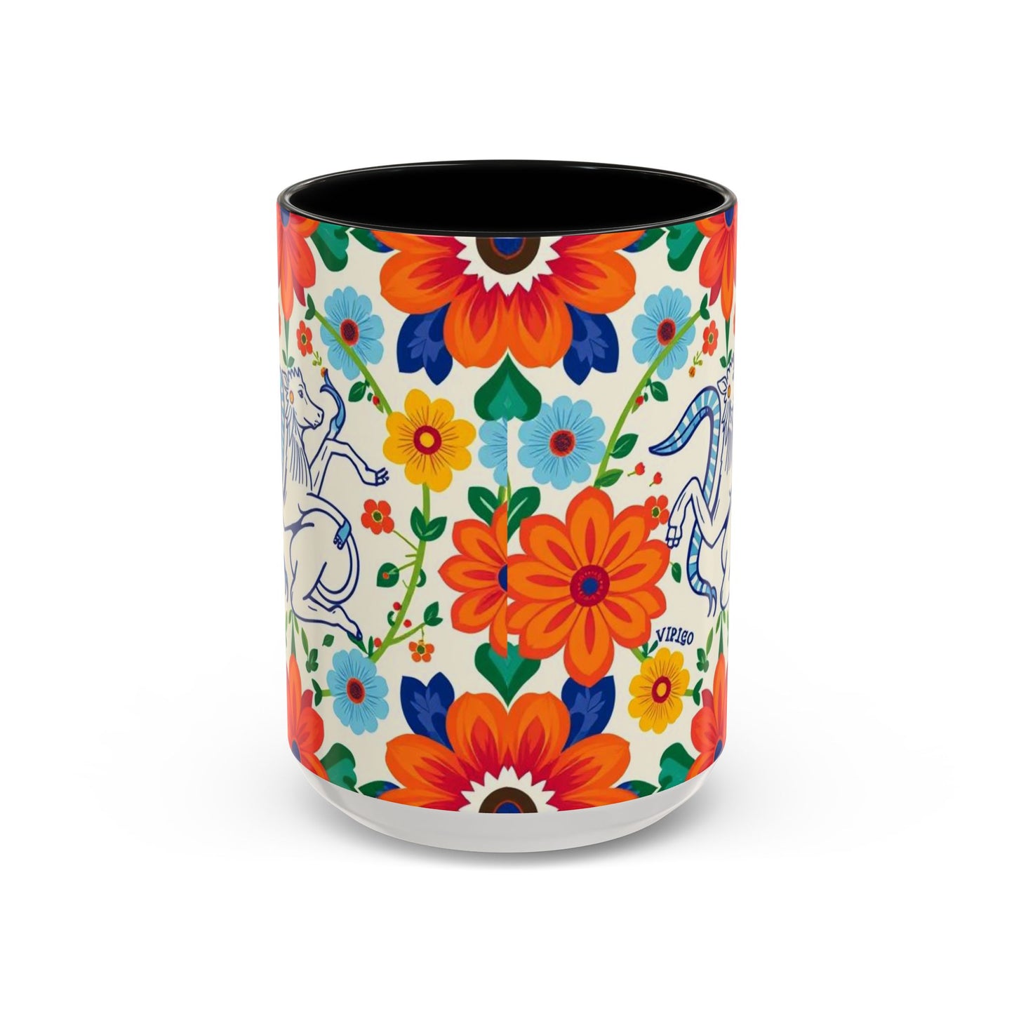 Accent Coffee Mug, Virgo, Zodiac v2. Flower Pattern, (11, 15oz)