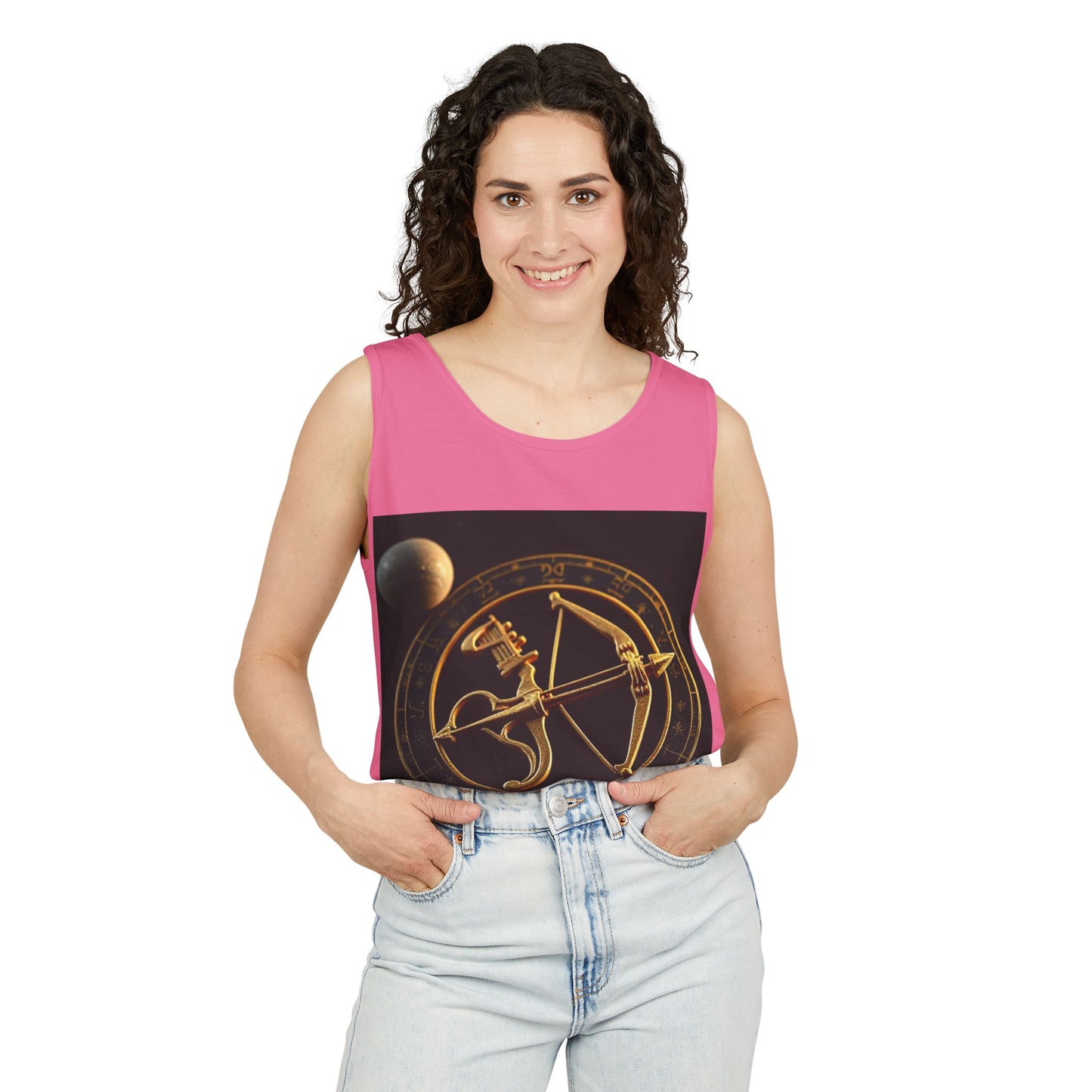 Unisex Garment-Dyed, Tank Top, Sagittarius Design, Planet Symbol v1, 100% US cotton