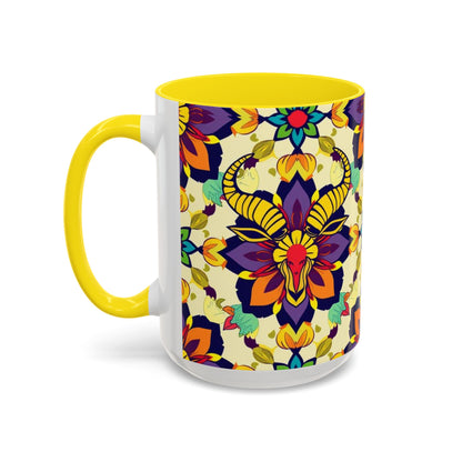 Accent Coffee Mug, Taurus, Zodiac v3. Flower Pattern, (11, 15oz)