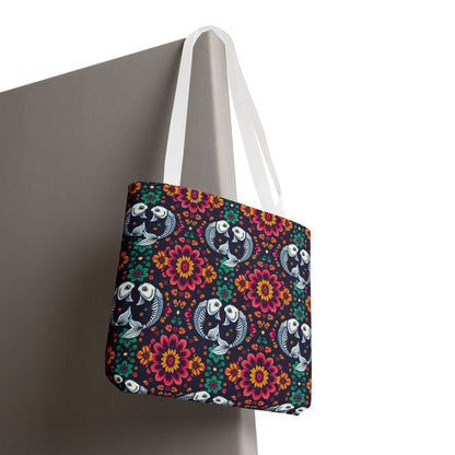Tote Bag, (AOP), Pisces, Zodiac v1, Flower Pattern