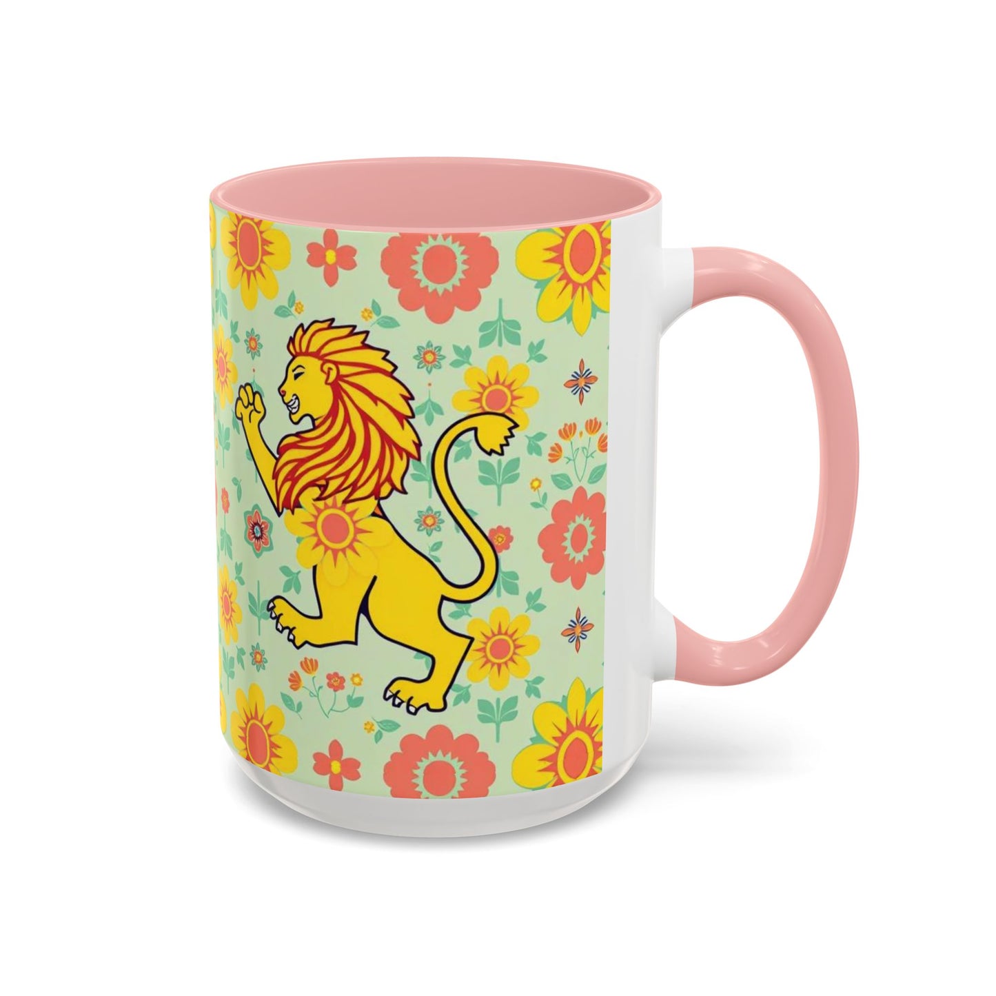 Accent Coffee Mug, Leo, Zodiac v2, Flower Pattern, (11, 15oz)