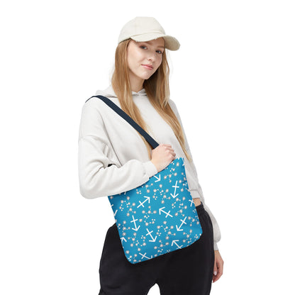 Tote Bag, Sagittarius Zodiac Sign, AOP, (Turquoise, White Print)