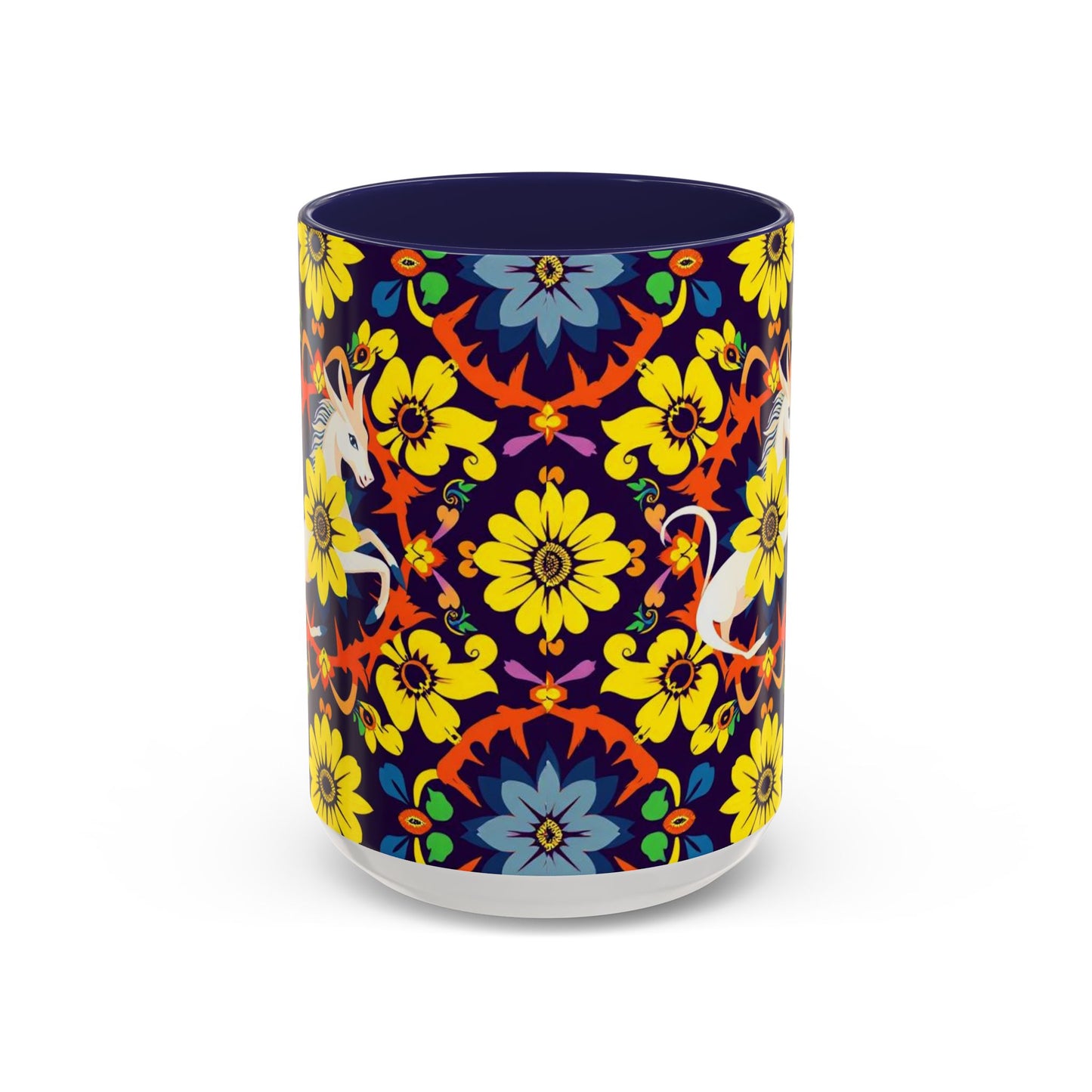 Accent Coffee Mug, Aquarius, Zodiac v1, Flower Pattern, (11, 15oz)