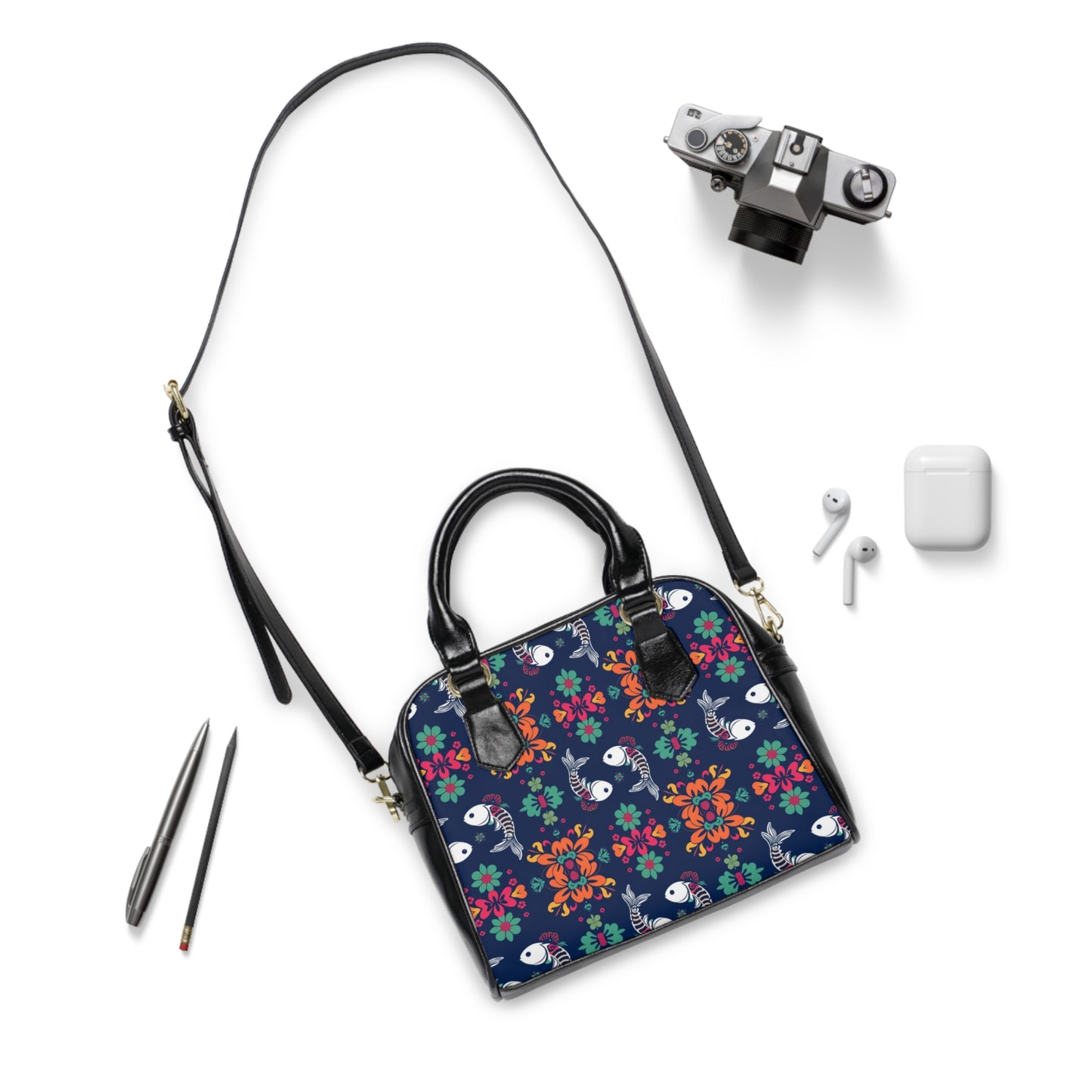 Shoulder Handbag, Pisces, Zodiac v2, Flower Pattern