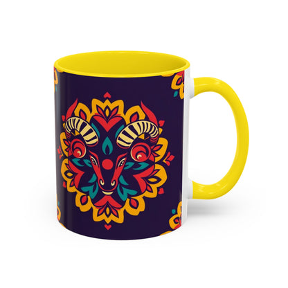 Accent Coffee Mug, Taurus, Zodiac v4. Flower Pattern, (11, 15oz)