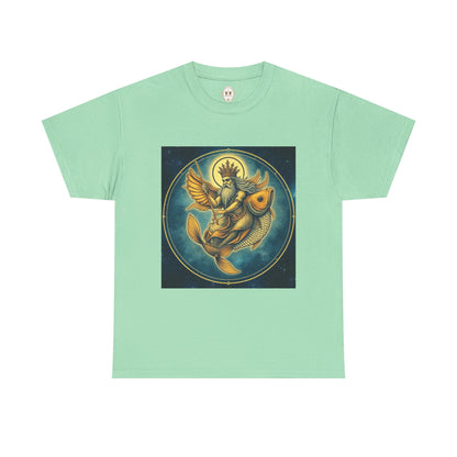 Unisex Heavy Cotton T-Shirt, Pisces King. Zodiac Design