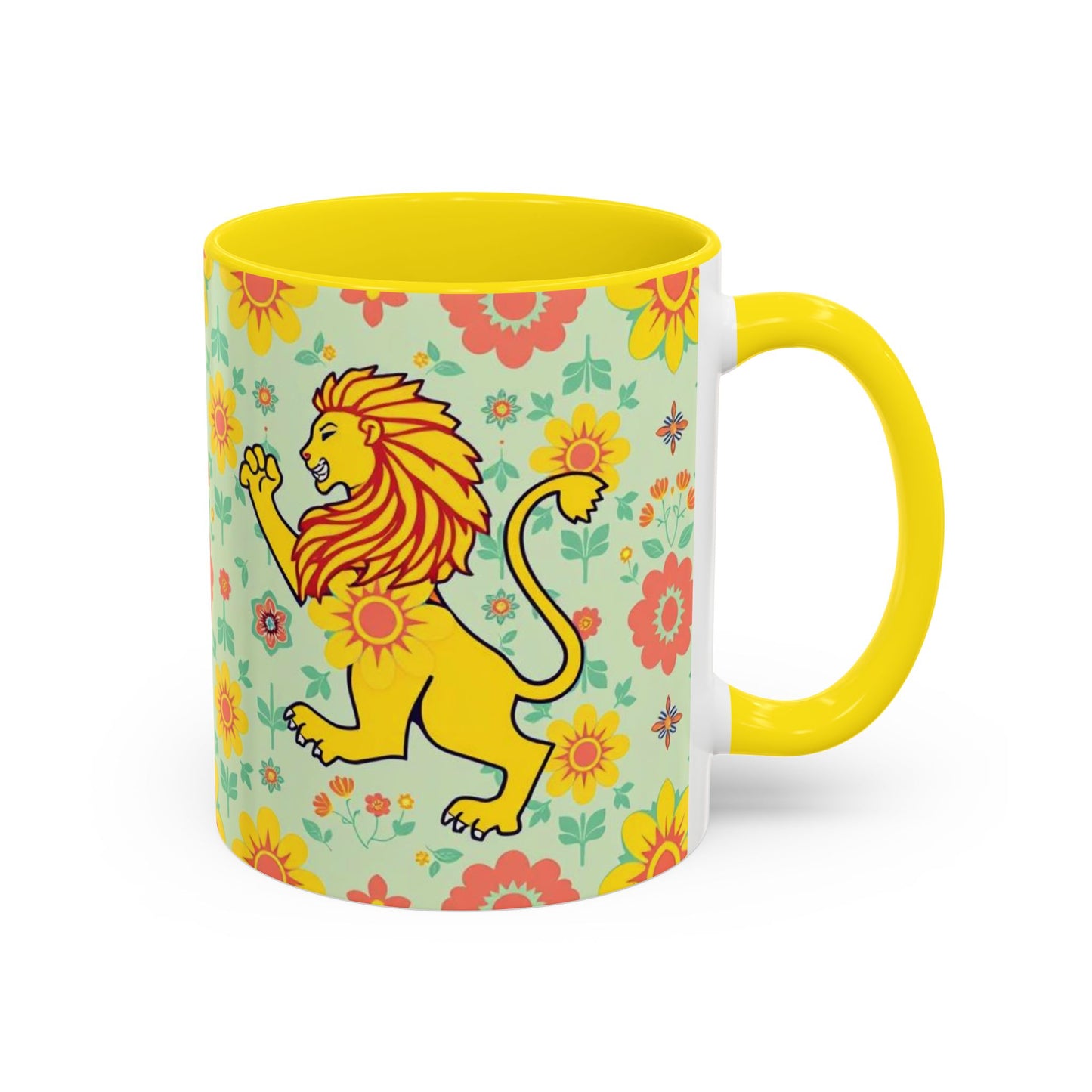Accent Coffee Mug, Leo, Zodiac v2, Flower Pattern, (11, 15oz)