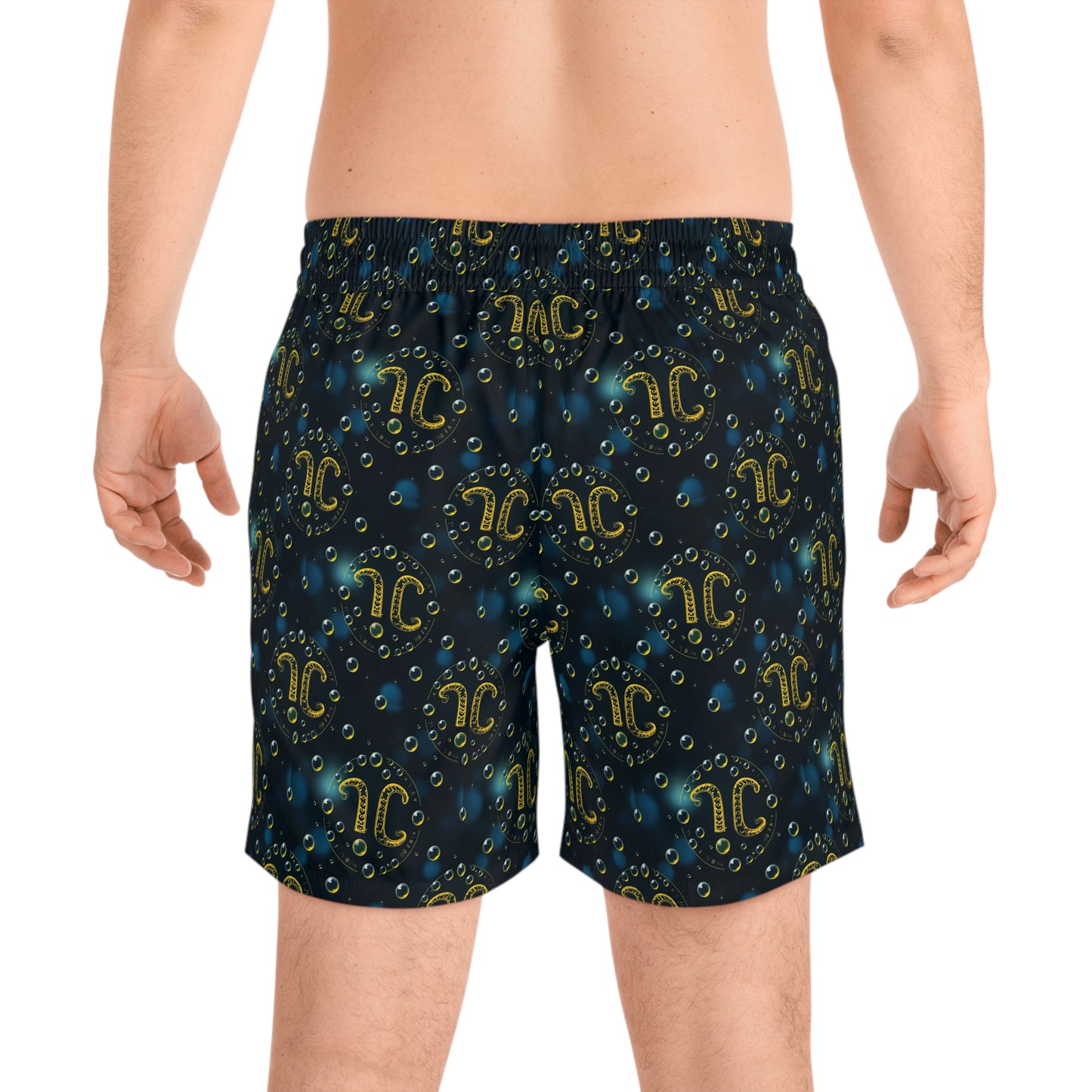 Men's Mid-Length Swim Shorts, (AOP), Aquarius, Zodiac v1, Bubble Pattern