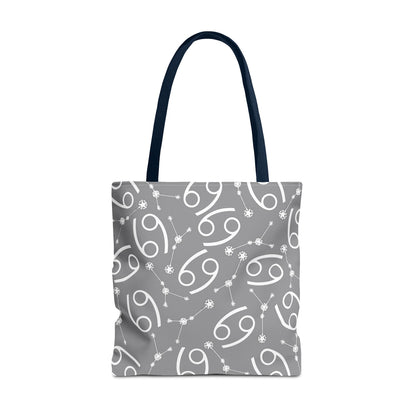 Tote Bag, Cancer Zodiac Sign, AOP, (Grey, White)