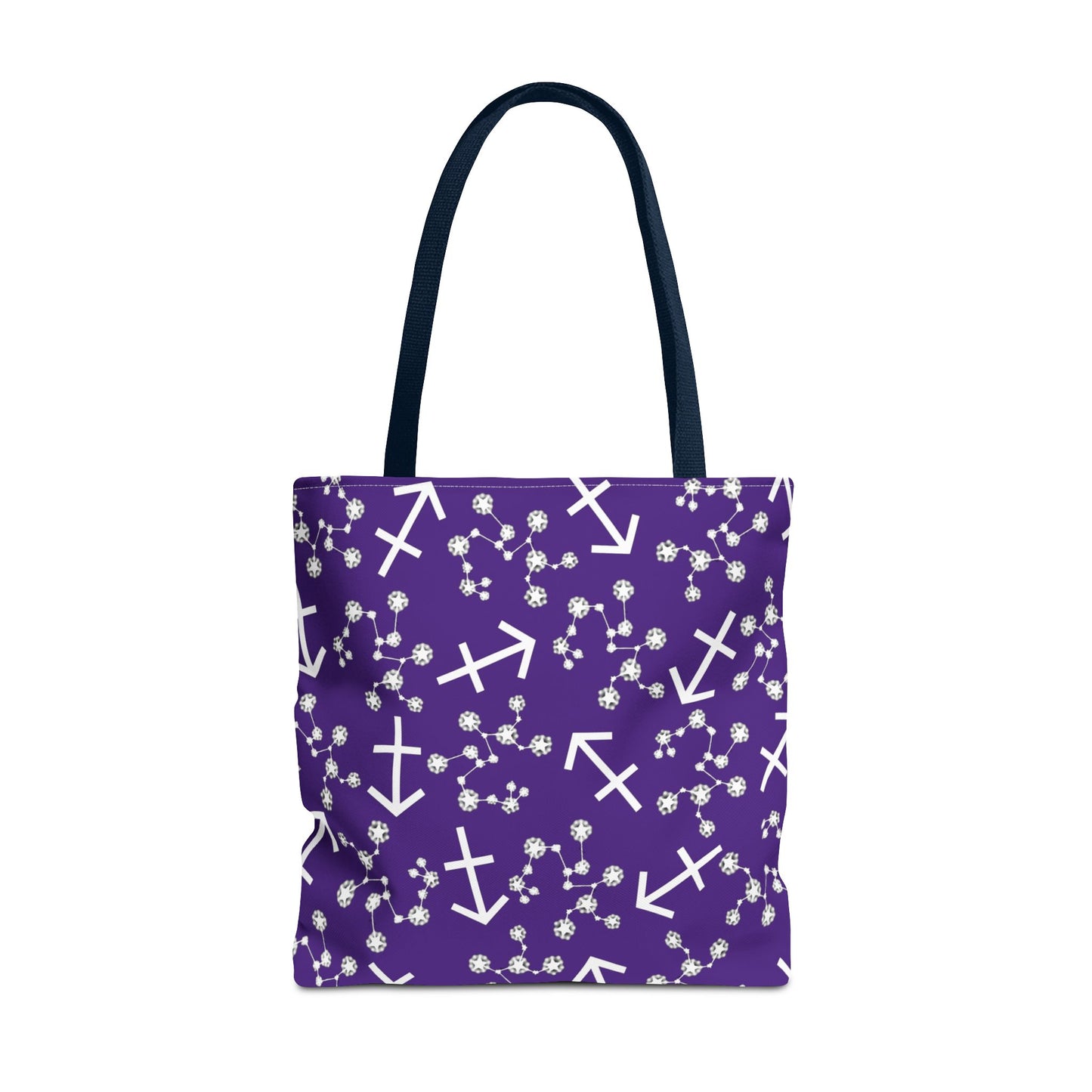 Tote Bag, Sagittarius Zodiac Sign, AOP, (Purple, White Print)