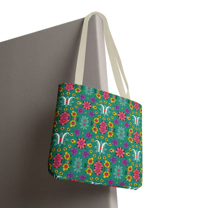 Tote Bag, (AOP), Aquarius, Zodiac v2, Flower Pattern