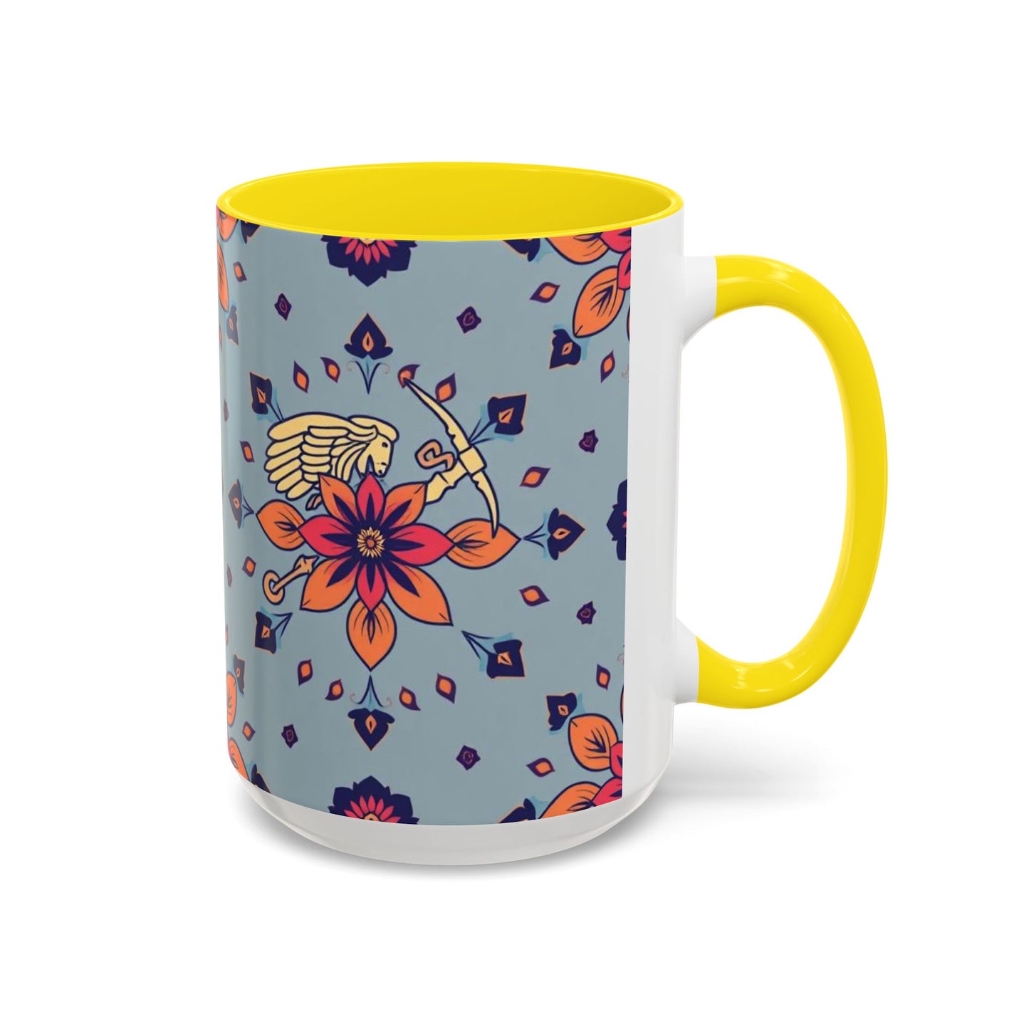 Accent Coffee Mug, Sagittarius, Zodiac v3. Flower Pattern, (11, 15oz)