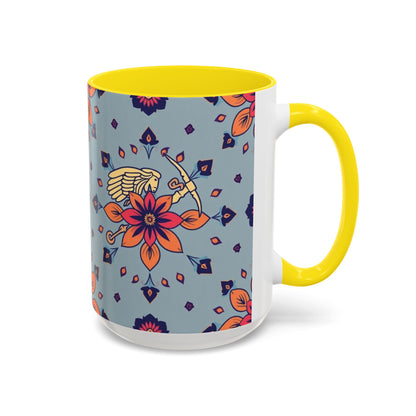 Accent Coffee Mug, Sagittarius, Zodiac v3. Flower Pattern, (11, 15oz)