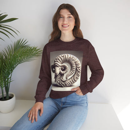 Unisex Heavy Blend™ Crewneck Sweatshirt, Round Statue, Aries Zodiac Design