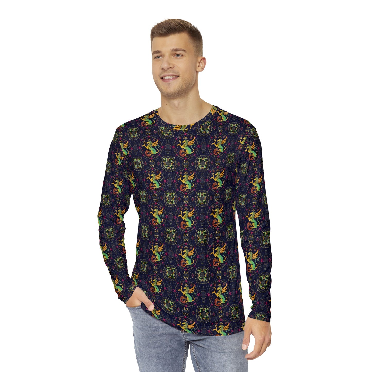 Men's Long Sleeve Shirt, (AOP), Virgo, Zodiac, Pattern