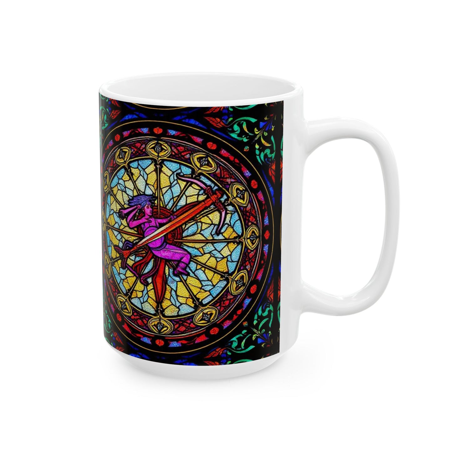 Ceramic Mug, (11oz, 15oz), Ceramic Coffee Mug, AOP, Glass Design, Sagittarius Zodiac