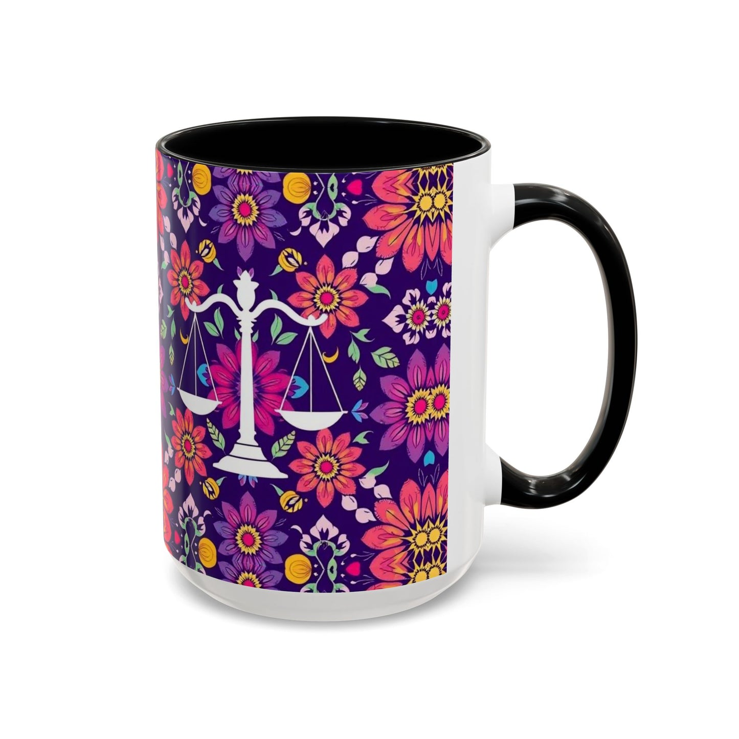 Accent Coffee Mug, Libra, Zodiac v3, Flower Pattern, (11, 15oz)